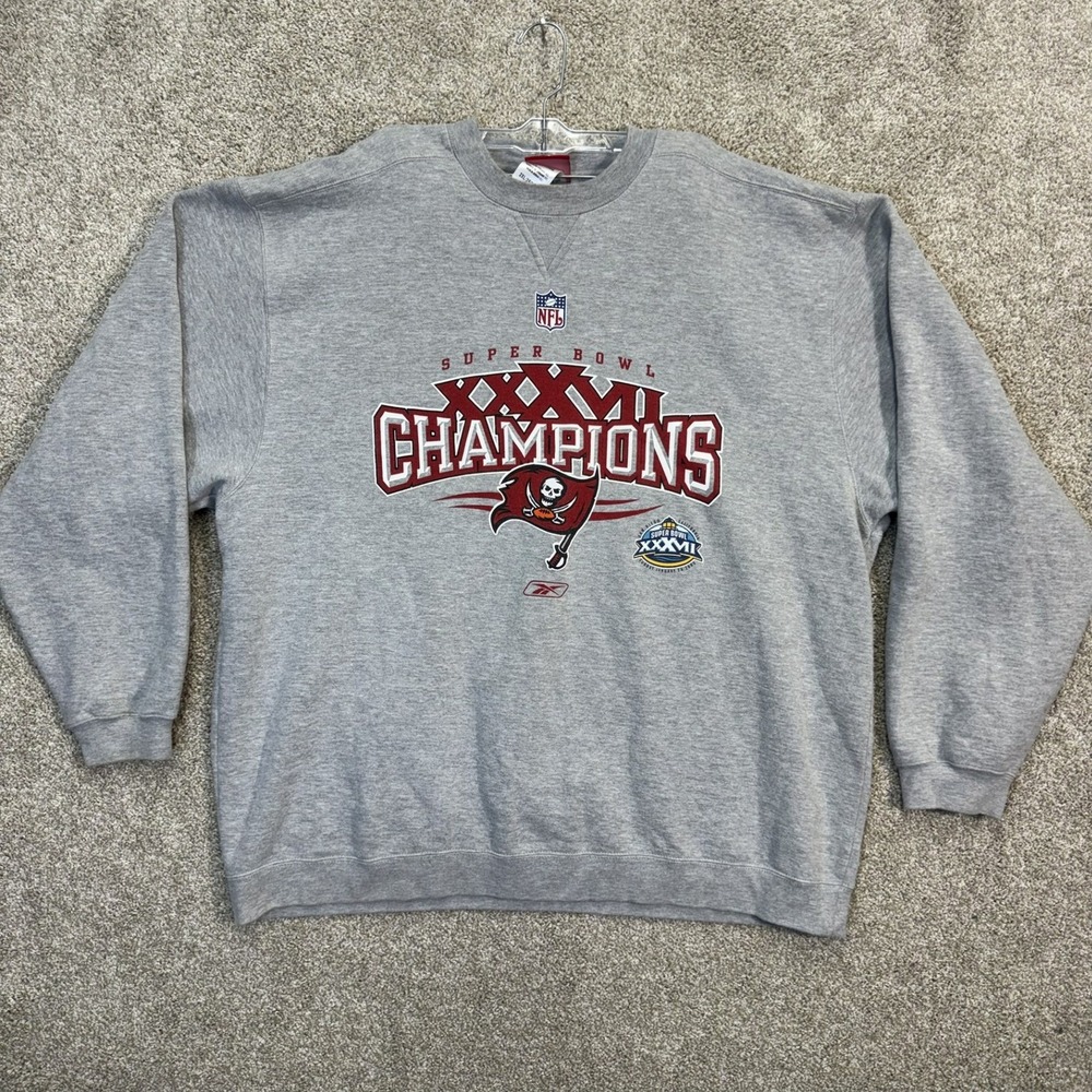 Reebok Sweatshirt Mens 2XL Gray Tampa Bay Buccaneers Super Bowl XXXVII Champions